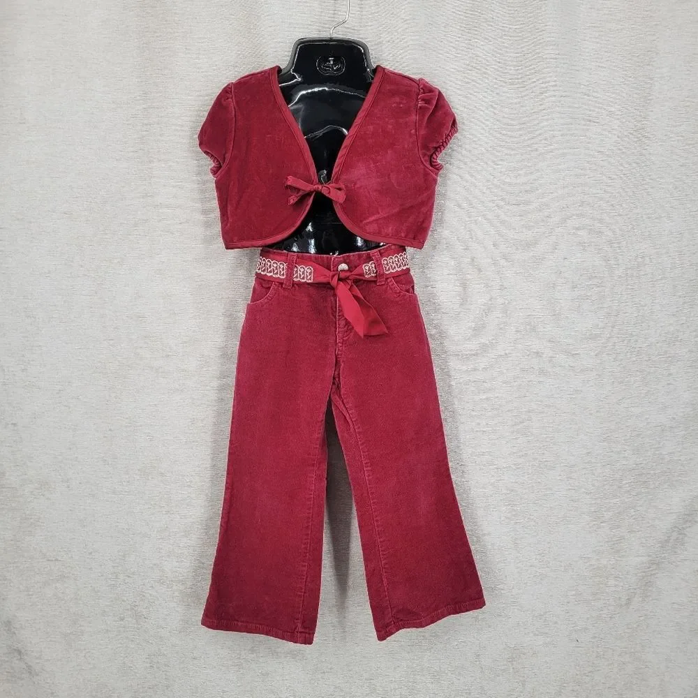 Y2K Old Navy 2 Piece Red Velvet Set with Tie Front Bolero Top Flared Pants